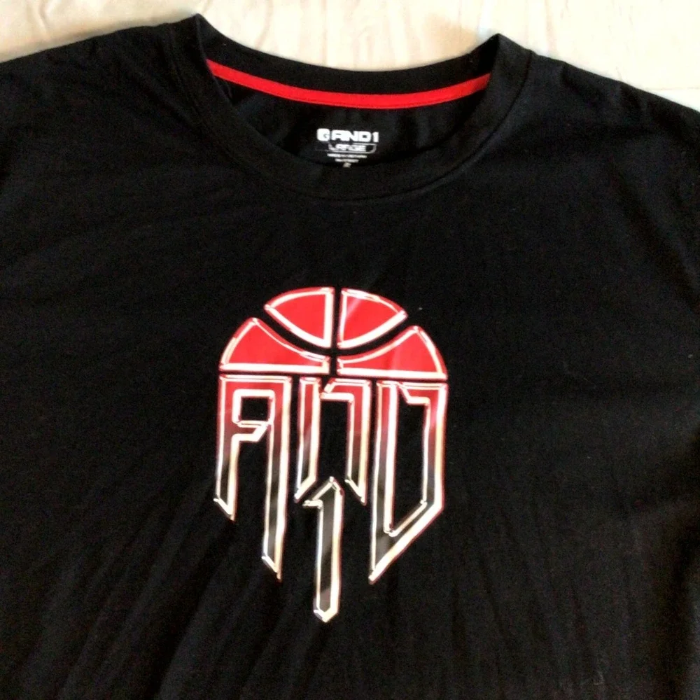 And1 Men's T-Shirt Large Black Red Graphic Streetwear Stop Sweating‎ Me Pullover